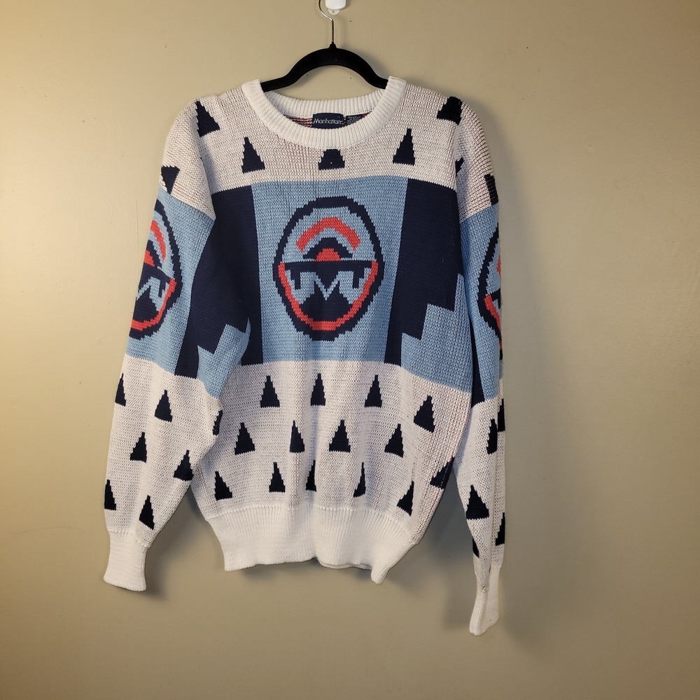 Vintage‎ Manhattan Southwestern Graphic Knit Sweater Aztec Geometric USA Made...